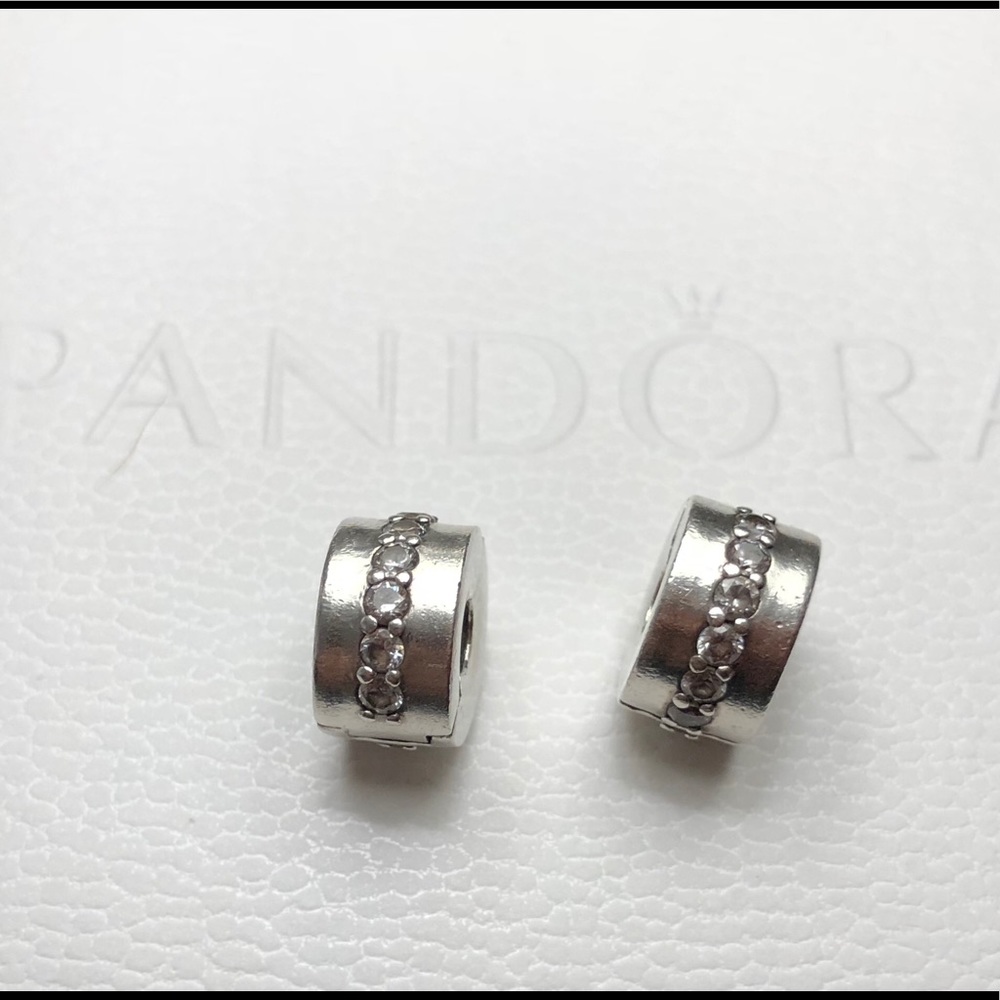 Authentic Pair Of Pandora Shining Path Clip,  cz